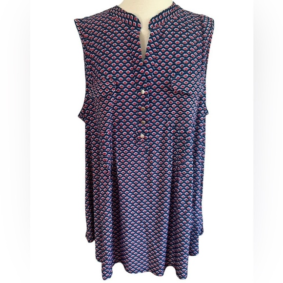 COCOMO 3X Blue Red Plus Size Seeveless 
women's Blouse top tunic shirt - Picture 1 of 13